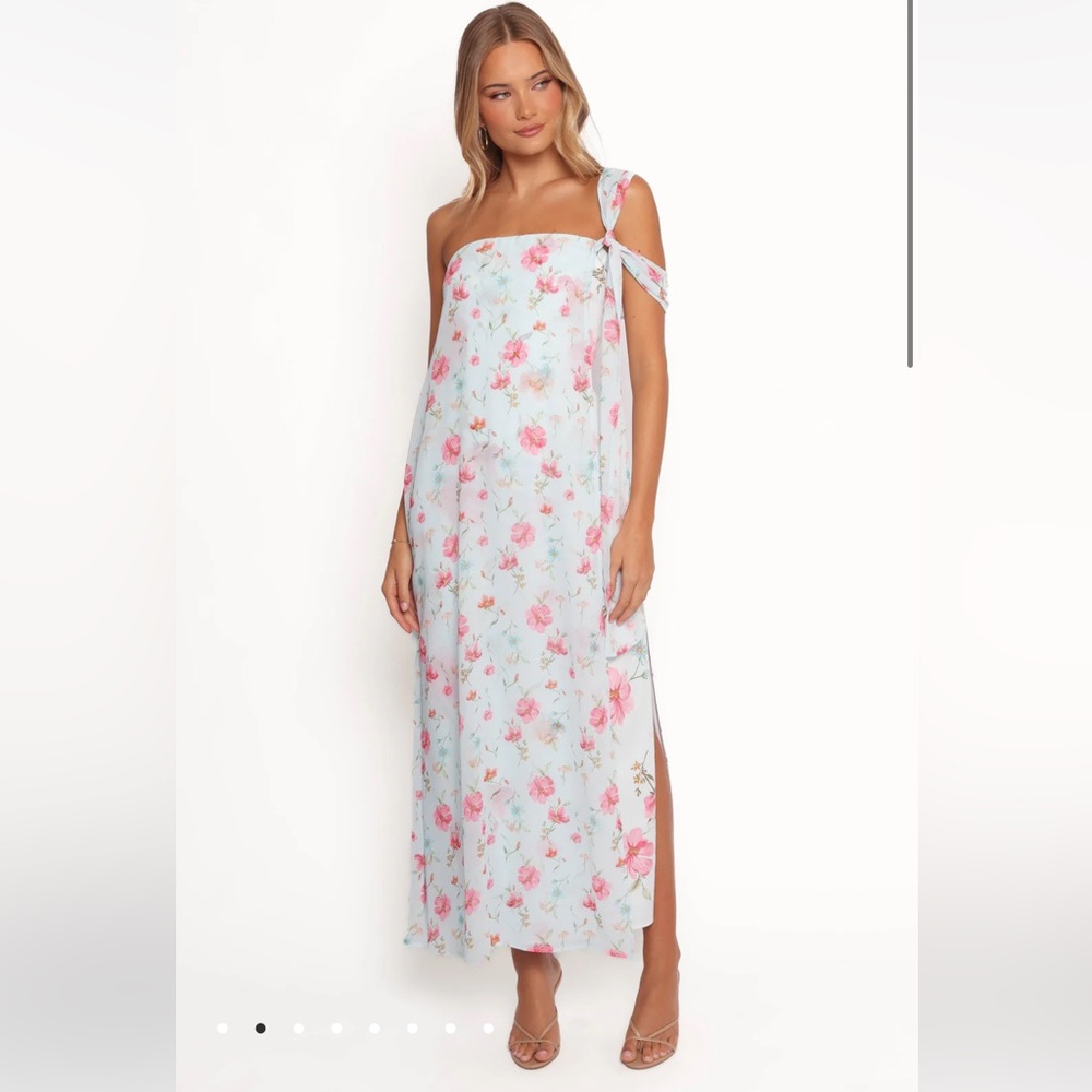 Petal & Pup Pink and Blue One Shoulder Ruffled Sundress